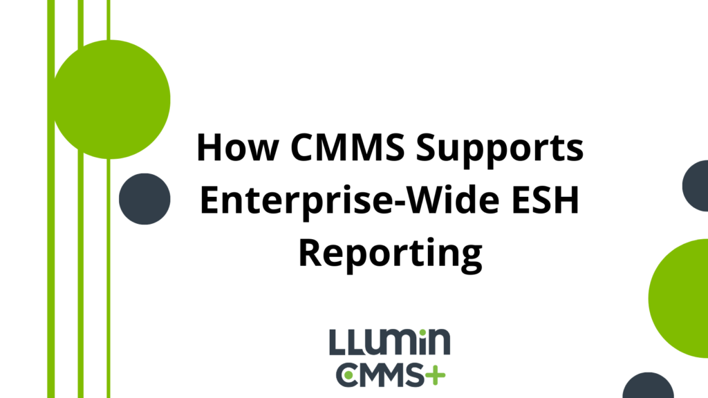A title card reading “How CMMS Supports Enterprise-Wide ESH Reporting” with the Llumin logo