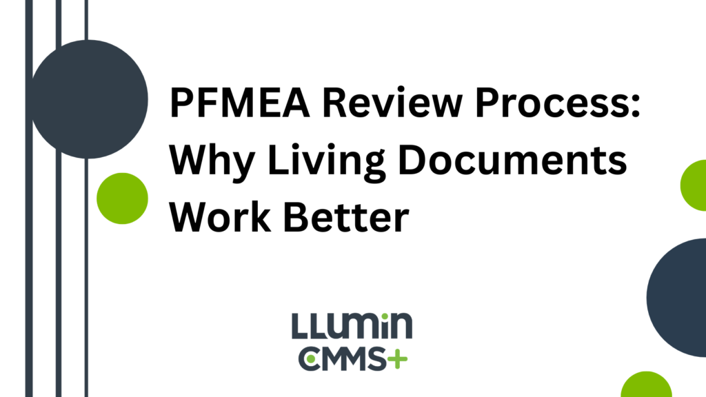 A header image that says “PFMEA Review Process: Why Living Documents Work Better”